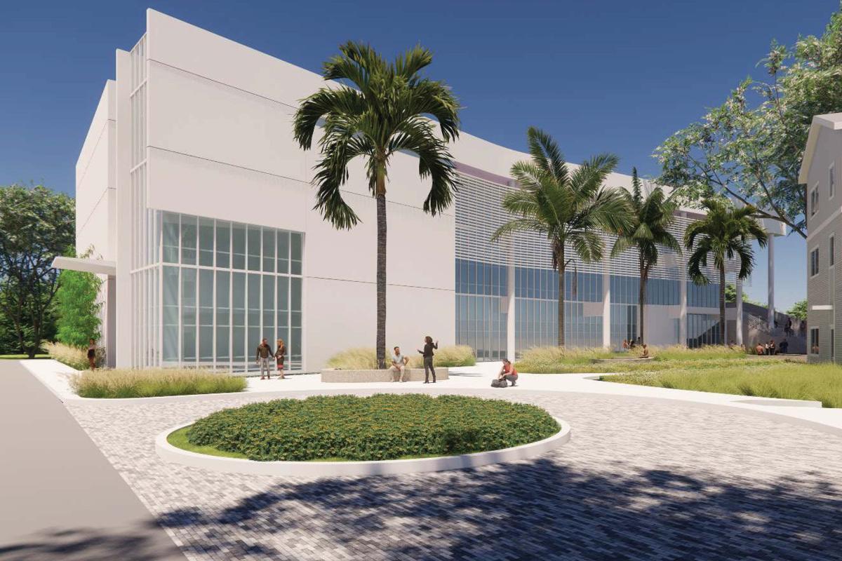A rendering of the exterior grounds of AHU's newest building