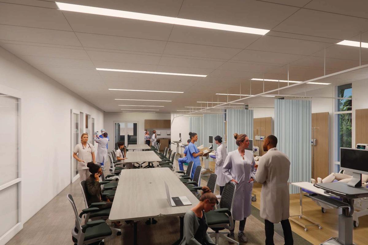 An interior rendering of the simulation center in AHU's new building
