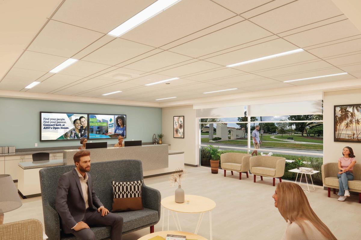 An interior of the Welcome Center located in AHU's newest building