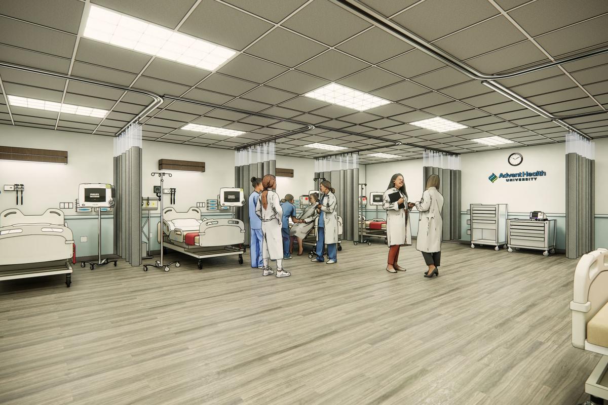 A rendering of the nursing lab at AHU Tampa