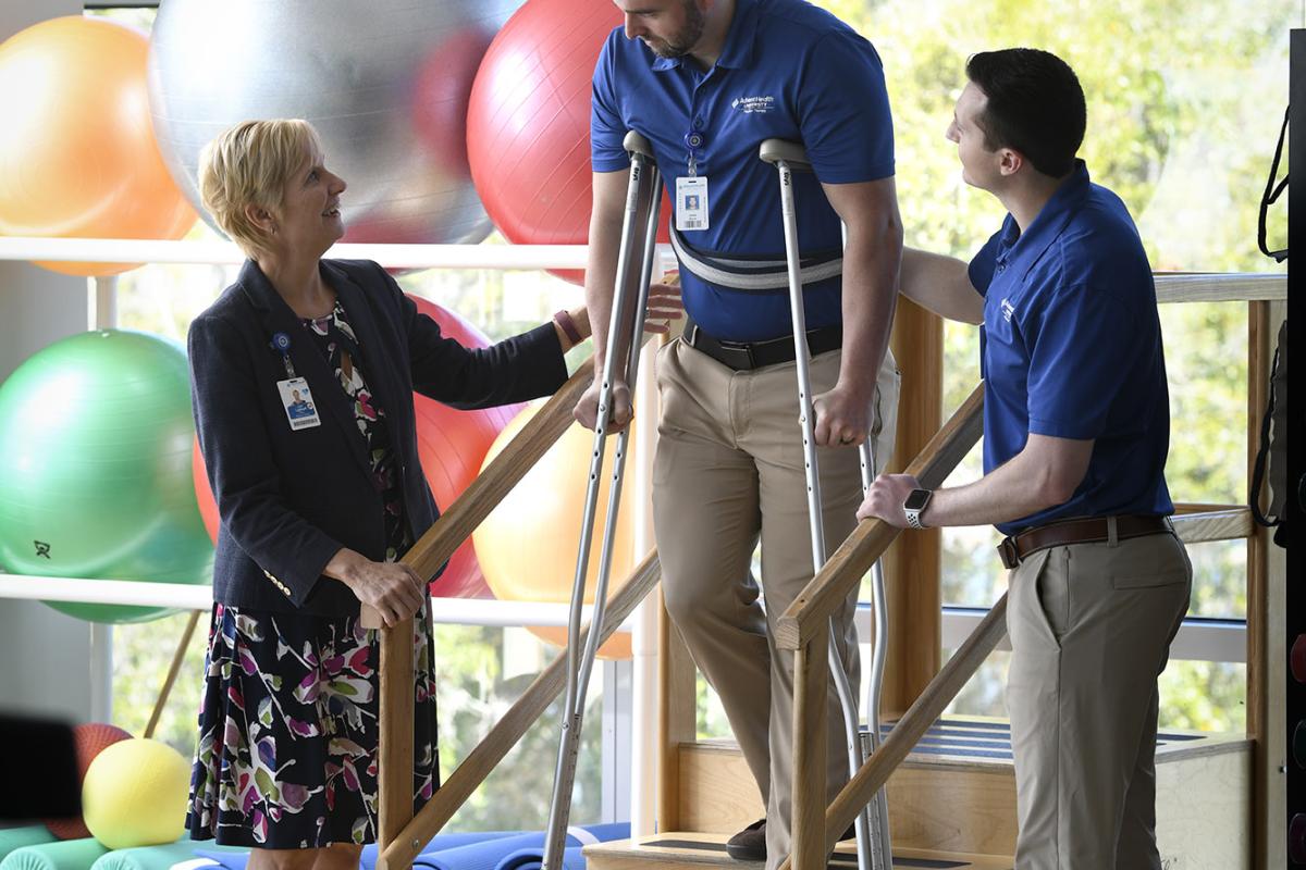 Physical Therapy Students demonstrating crutch use