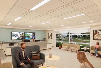 An interior of the Welcome Center located in AHU's newest building