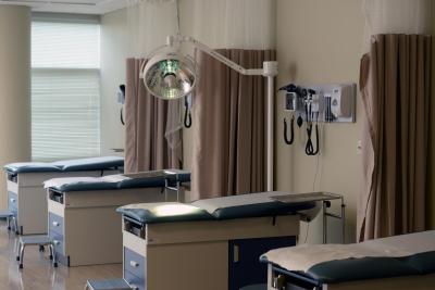 The examination bays in the Physician Assistant lab