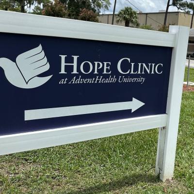 The sign for the Hope Clinic building
