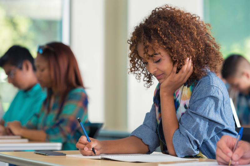 A female student taking an exam