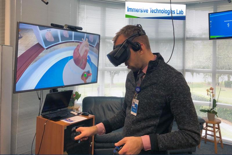 Student wearing VR headset