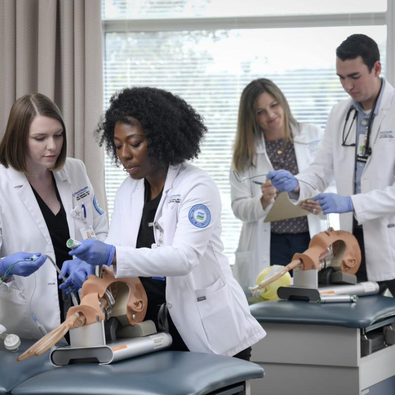 AHU Physicians Assistant Students working together in the lab