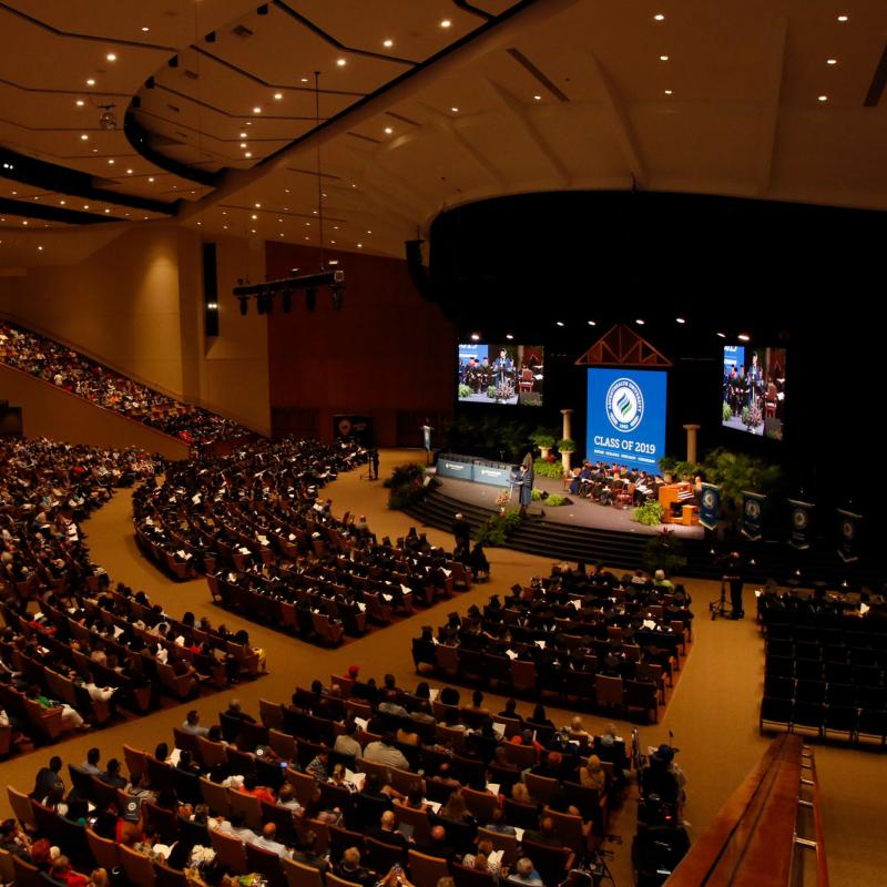 Elevated interior photo of the graduation ceremony