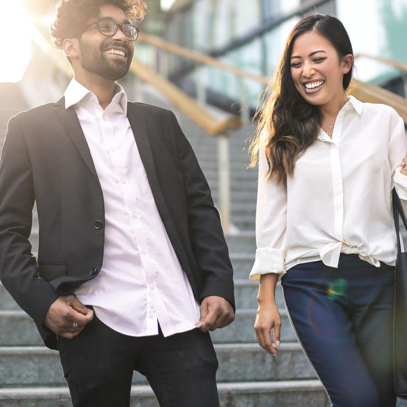 Young couple walking outdoors