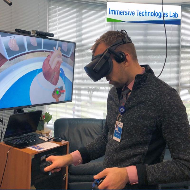 Student wearing VR headset