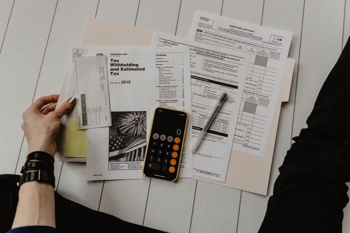 Desk with tax forms