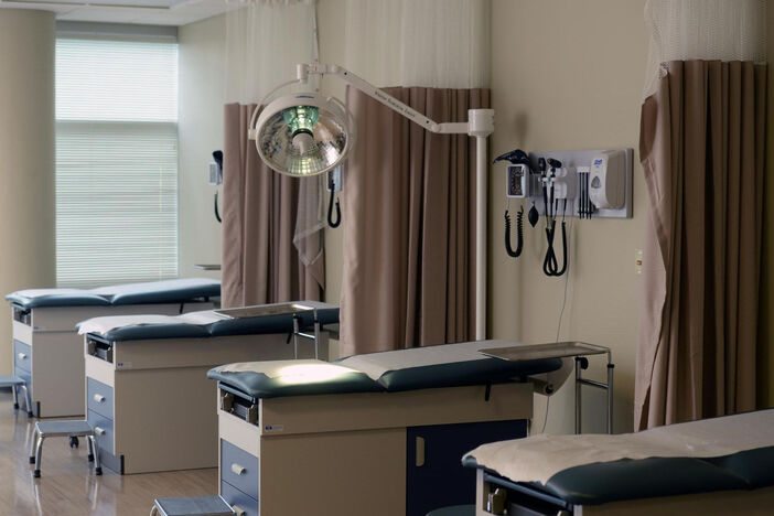 The examination bays in the Physician Assistant lab