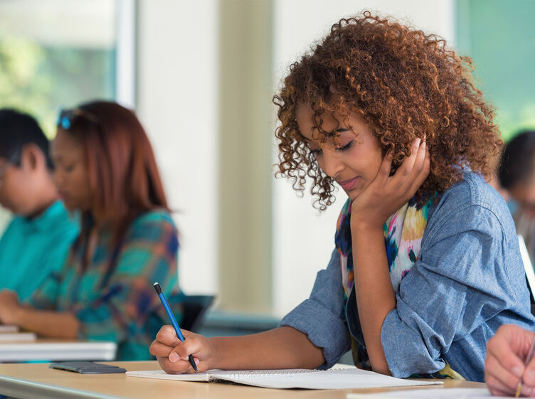 A female student taking an exam