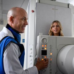 Professor and student in radiography lab