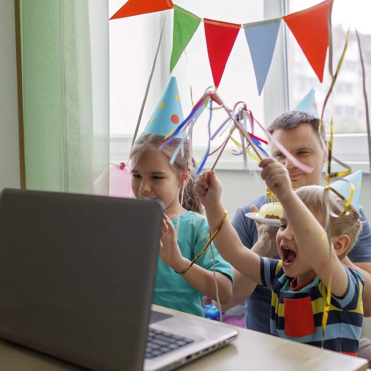 Childrens birthday party with laptop