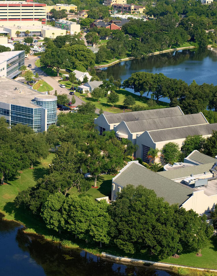 An aerial photo of the AHU campus
