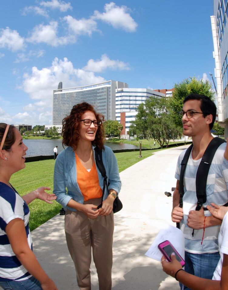 A group of students chatting outdoors